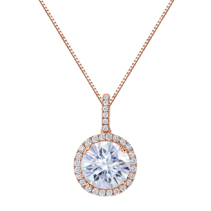 Auriya 14k Gold 3ct Halo Moissanite and Diamond Necklace 1/3ct TDW