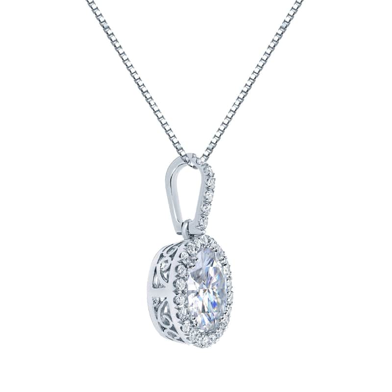 Auriya 14k Gold 3ct Halo Moissanite and Diamond Necklace 1/3ct TDW
