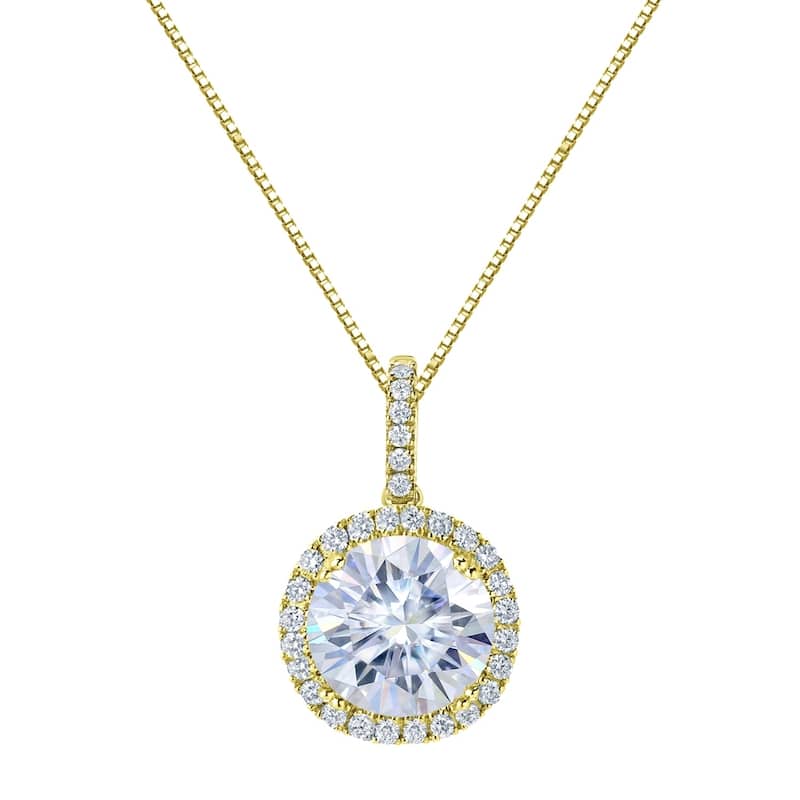 Auriya 14k Gold 3ct Halo Moissanite and Diamond Necklace 1/3ct TDW