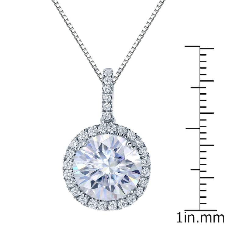 Auriya 14k Gold 3ct Halo Moissanite and Diamond Necklace 1/3ct TDW