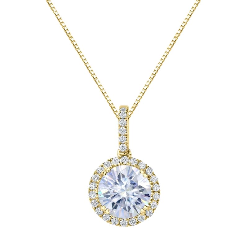 Auriya 14k Gold 2ct Halo Moissanite and Diamond Necklace 1/4ct TDW