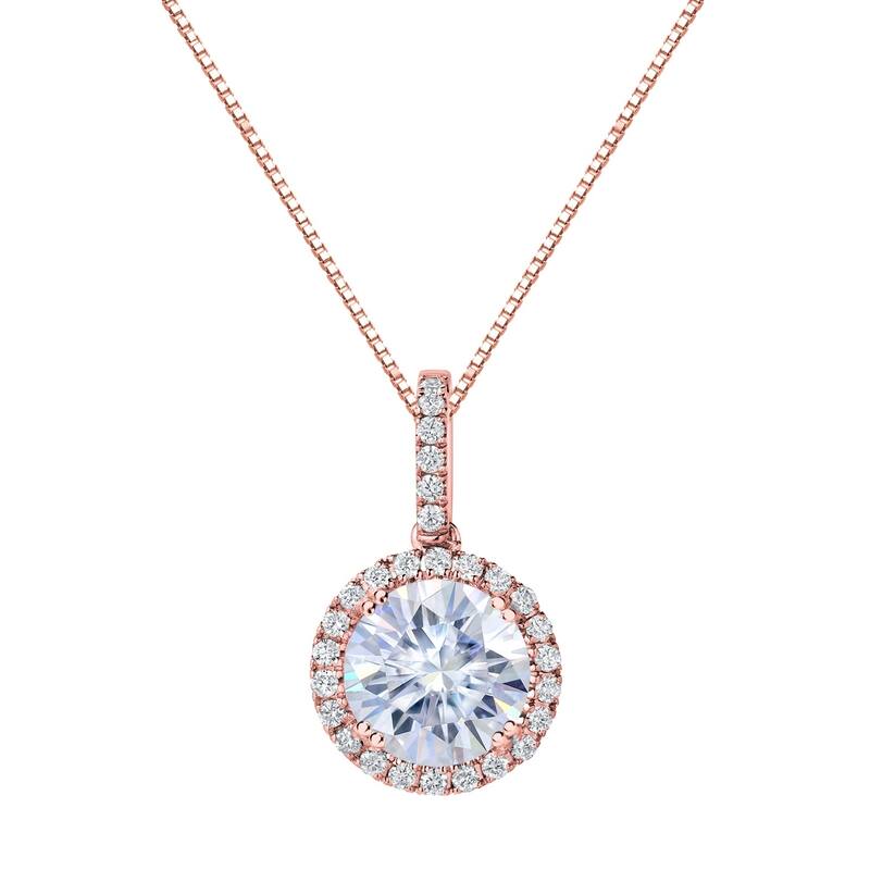 Auriya 14k Gold 2ct Halo Moissanite and Diamond Necklace 1/4ct TDW
