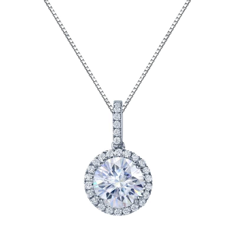 Auriya 14k Gold 2ct Halo Moissanite and Diamond Necklace 1/4ct TDW