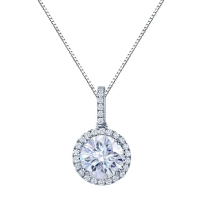 Auriya 14k Gold 2ct Halo Moissanite and Diamond Necklace 1/4ct TDW
