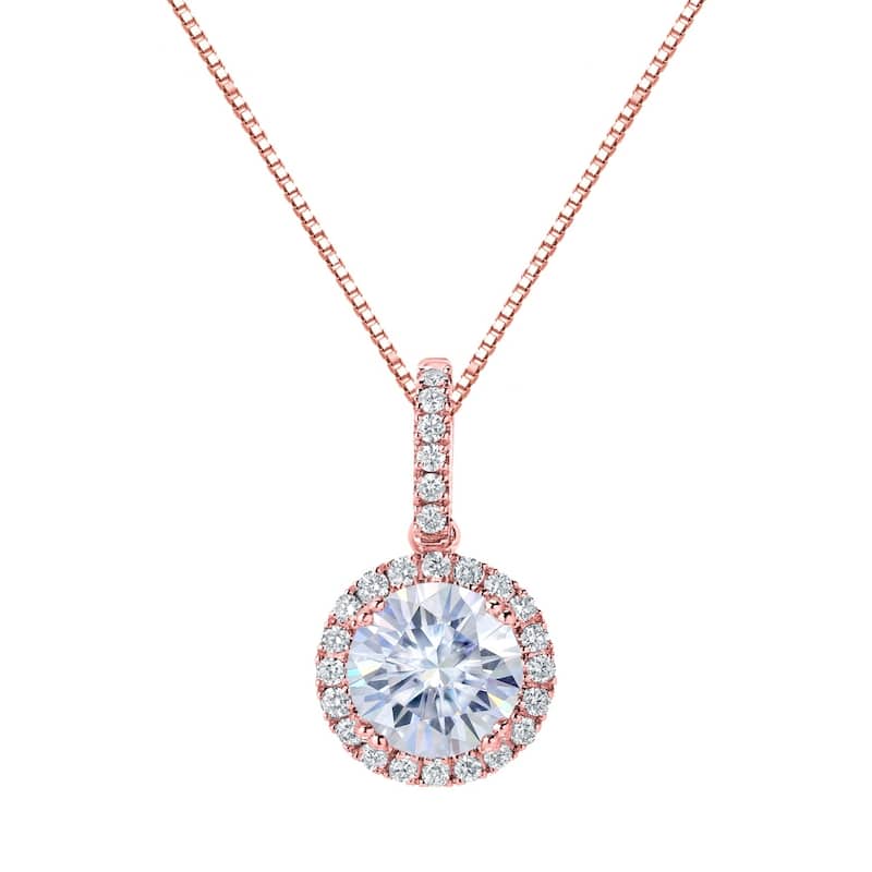 Auriya 14k Gold 1 1/2ct Halo Moissanite and Diamond Necklace 1/5ct TDW
