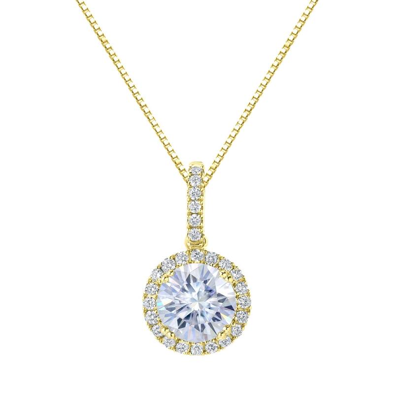 Auriya 14k Gold 1 1/2ct Halo Moissanite and Diamond Necklace 1/5ct TDW