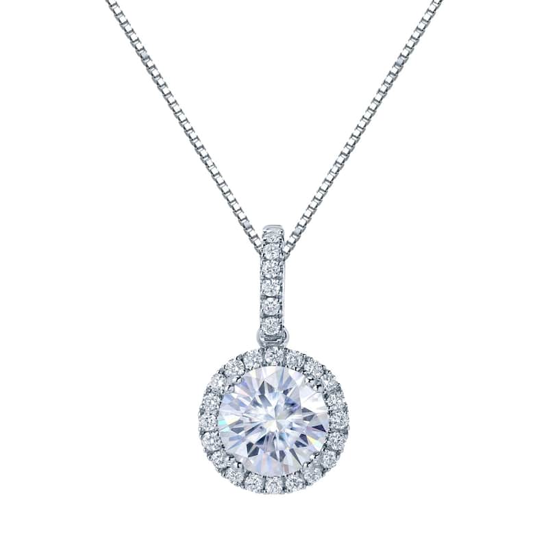 Auriya 14k Gold 1 1/2ct Halo Moissanite and Diamond Necklace 1/5ct TDW