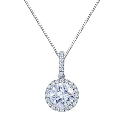 Auriya 14k Gold 1 1/2ct Halo Moissanite and Diamond Necklace 1/5ct TDW