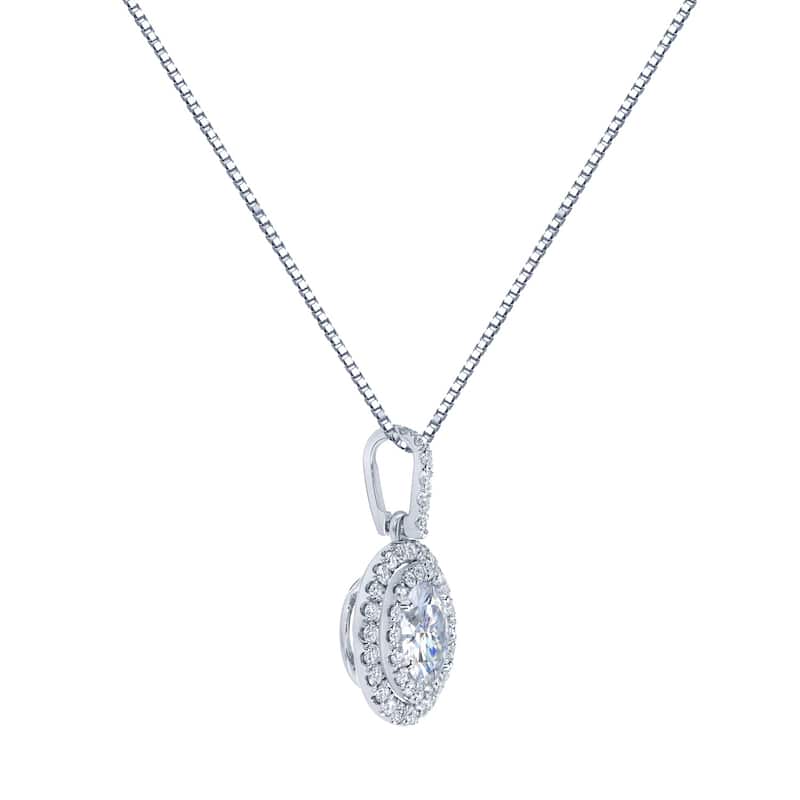 Auriya 14k Gold 1 1/2ct Double Halo Moissanite and Diamond Necklace 1/2ct TDW