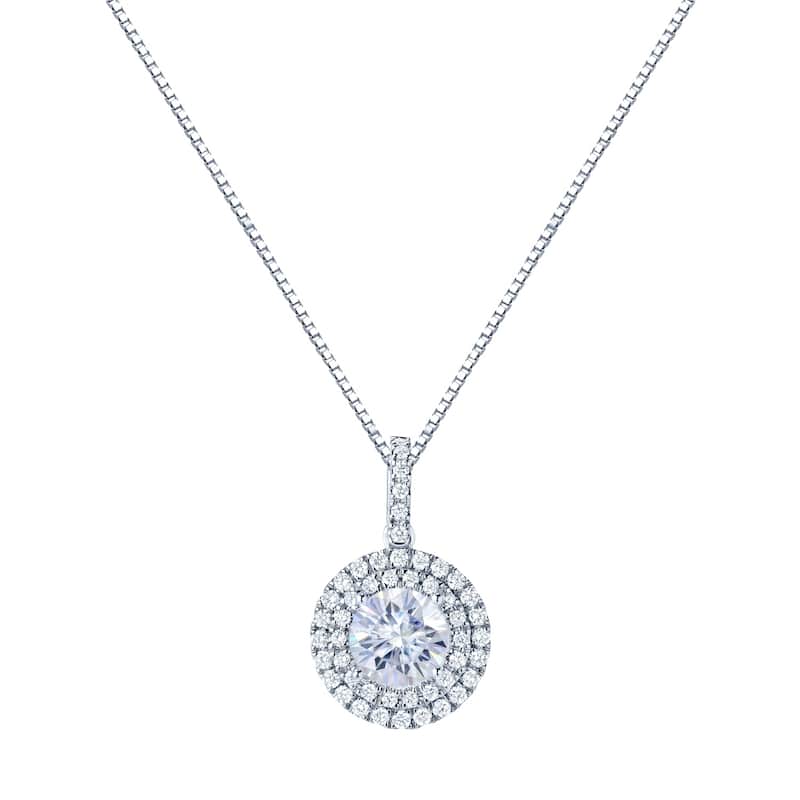 Auriya 14k Gold 1 1/2ct Double Halo Moissanite and Diamond Necklace 1/2ct TDW