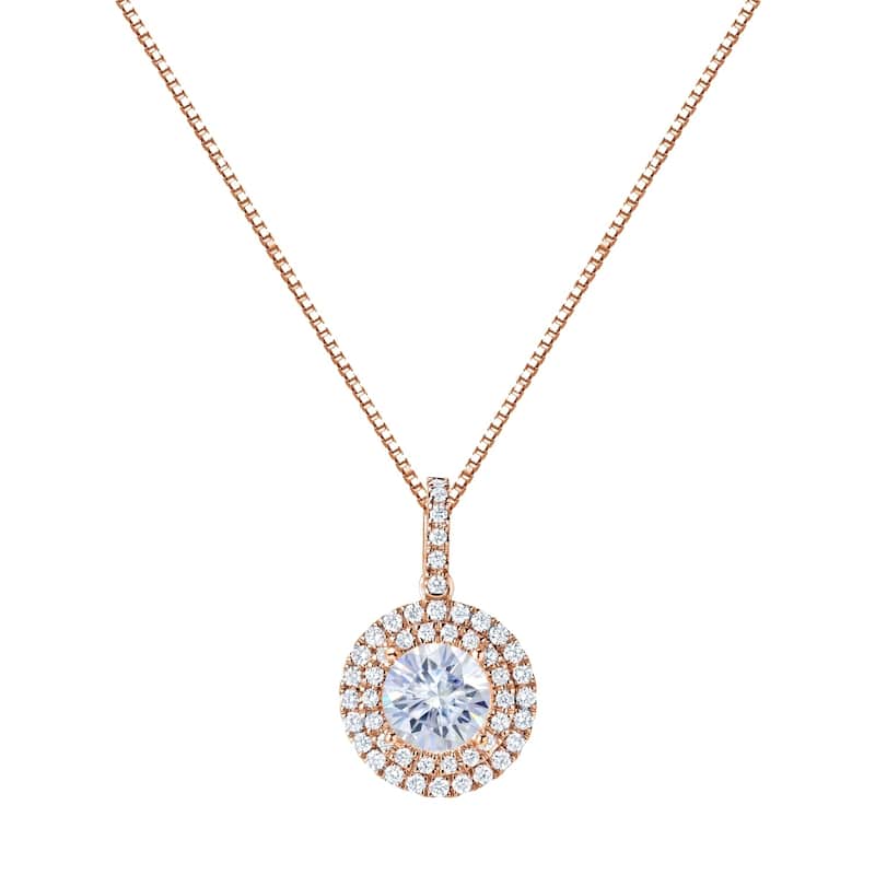 Auriya 14k Gold 1 1/2ct Double Halo Moissanite and Diamond Necklace 1/2ct TDW