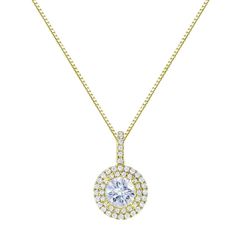 Auriya 14k Gold 1 1/2ct Double Halo Moissanite and Diamond Necklace 1/2ct TDW