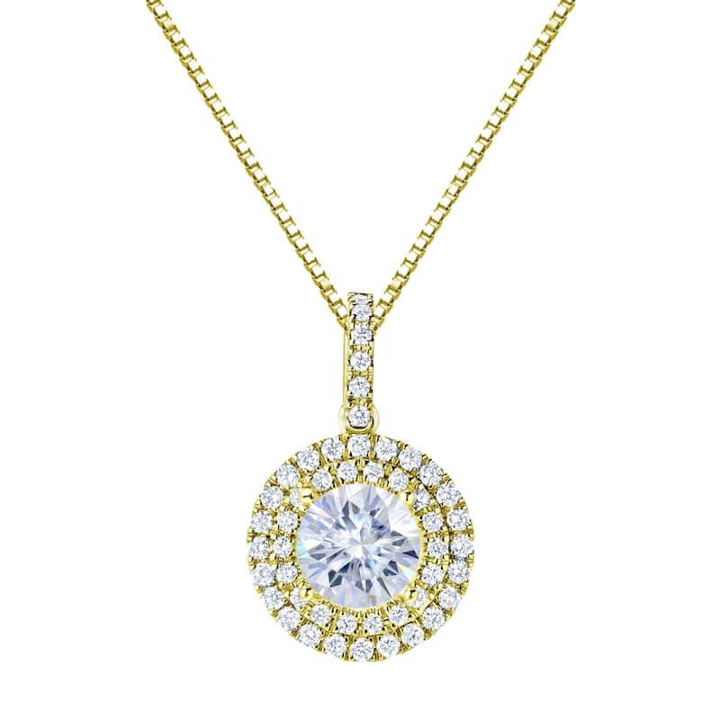 Auriya 14k Gold 3 1/2ct Double Halo Moissanite and Diamond Necklace 3/4ct TDW