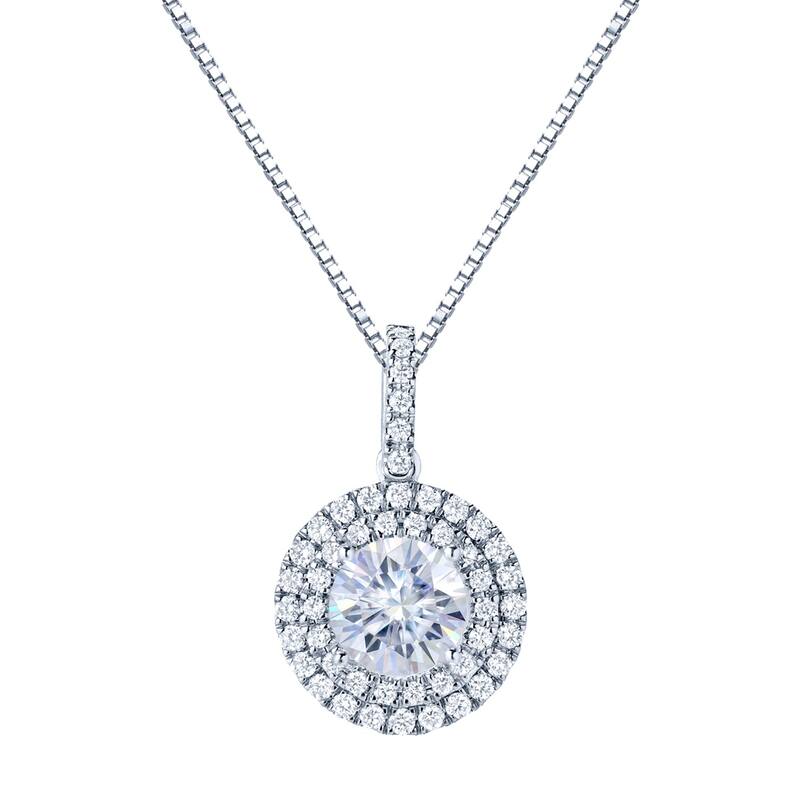 Auriya 14k Gold 3 1/2ct Double Halo Moissanite and Diamond Necklace 3/4ct TDW