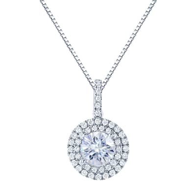 Auriya 14k Gold 3 1/2ct Double Halo Moissanite and Diamond Necklace 3/4ct TDW