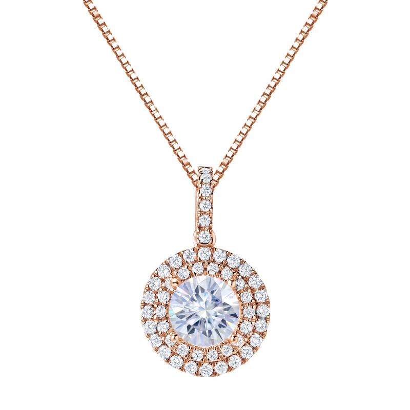 Auriya 14k Gold 3 1/2ct Double Halo Moissanite and Diamond Necklace 3/4ct TDW