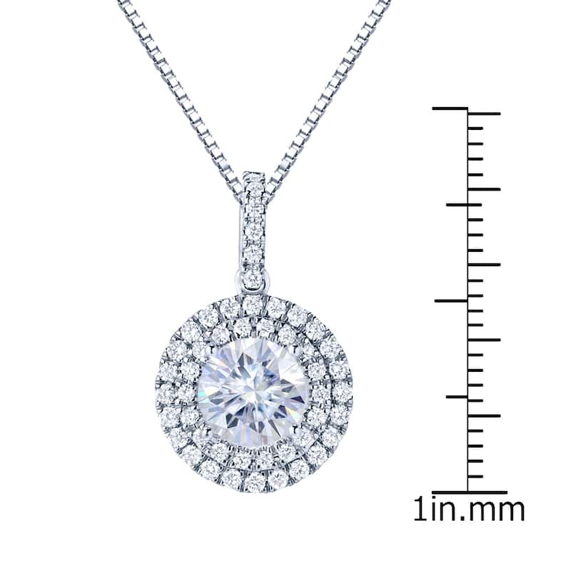 Auriya 14k Gold 3 1/2ct Double Halo Moissanite and Diamond Necklace 3/4ct TDW