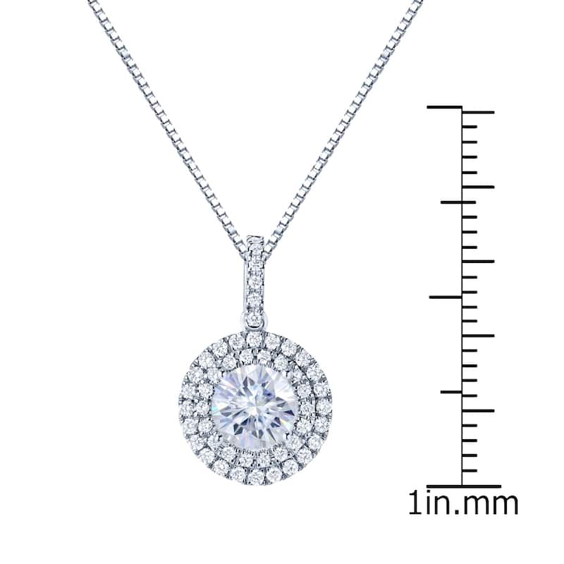 Auriya 14k Gold 2ct Double Halo Moissanite and Diamond Necklace 5/8ct TDW