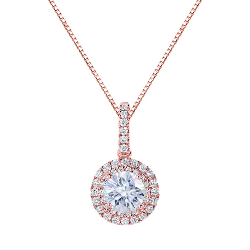 Auriya 14k Gold 2ct Double Halo Moissanite and Diamond Necklace 5/8ct TDW