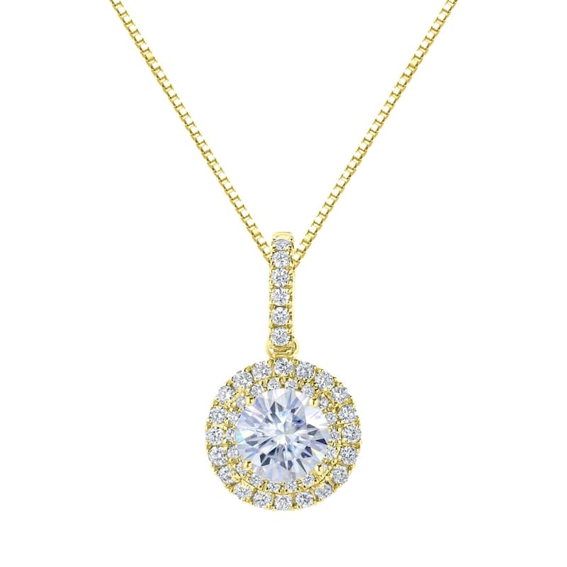 Auriya 14k Gold 2ct Double Halo Moissanite and Diamond Necklace 5/8ct TDW