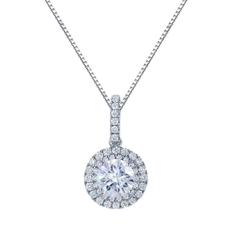 Auriya 14k Gold 2ct Double Halo Moissanite and Diamond Necklace 5/8ct TDW
