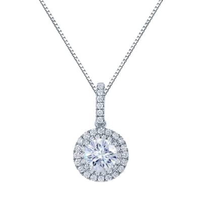 Auriya 14k Gold 2ct Double Halo Moissanite and Diamond Necklace 5/8ct TDW
