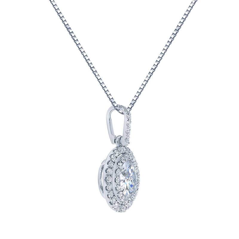 Auriya 14k Gold 2ct Double Halo Moissanite and Diamond Necklace 5/8ct TDW