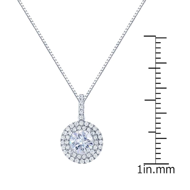 Auriya 14k Gold 1ct Double Halo Moissanite and Diamond Necklace 1/2ct TDW