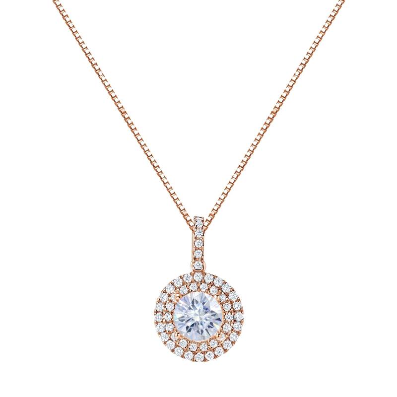 Auriya 14k Gold 1ct Double Halo Moissanite and Diamond Necklace 1/2ct TDW