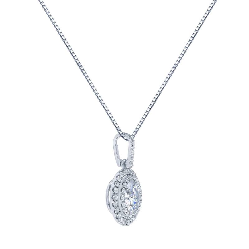 Auriya 14k Gold 1ct Double Halo Moissanite and Diamond Necklace 1/2ct TDW