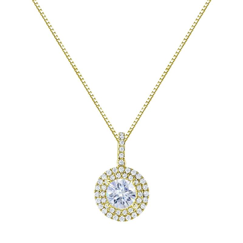 Auriya 14k Gold 1ct Double Halo Moissanite and Diamond Necklace 1/2ct TDW