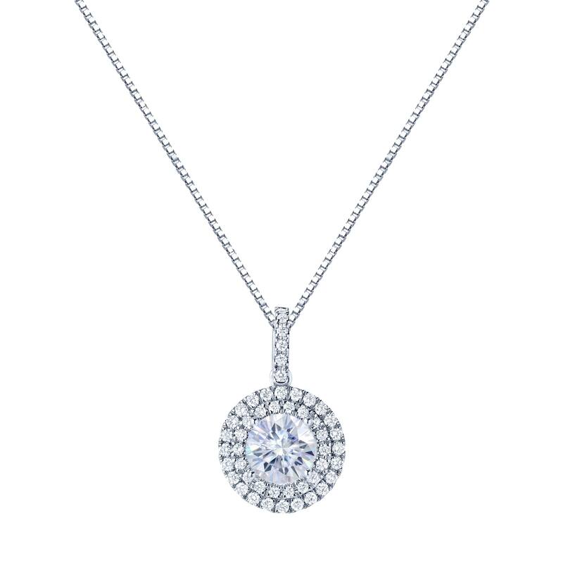 Auriya 14k Gold 1ct Double Halo Moissanite and Diamond Necklace 1/2ct TDW