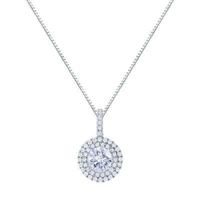 Auriya 14k Gold 1ct Double Halo Moissanite and Diamond Necklace 1/2ct TDW