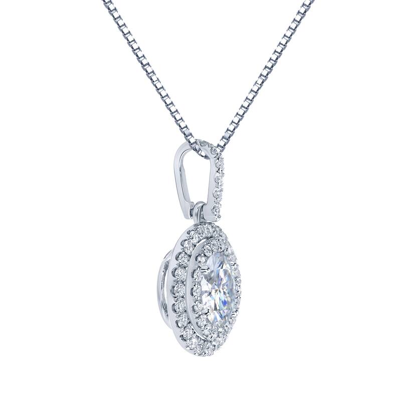 Auriya 14k Gold 3ct Double Halo Moissanite and Diamond Necklace 3/4ct TDW