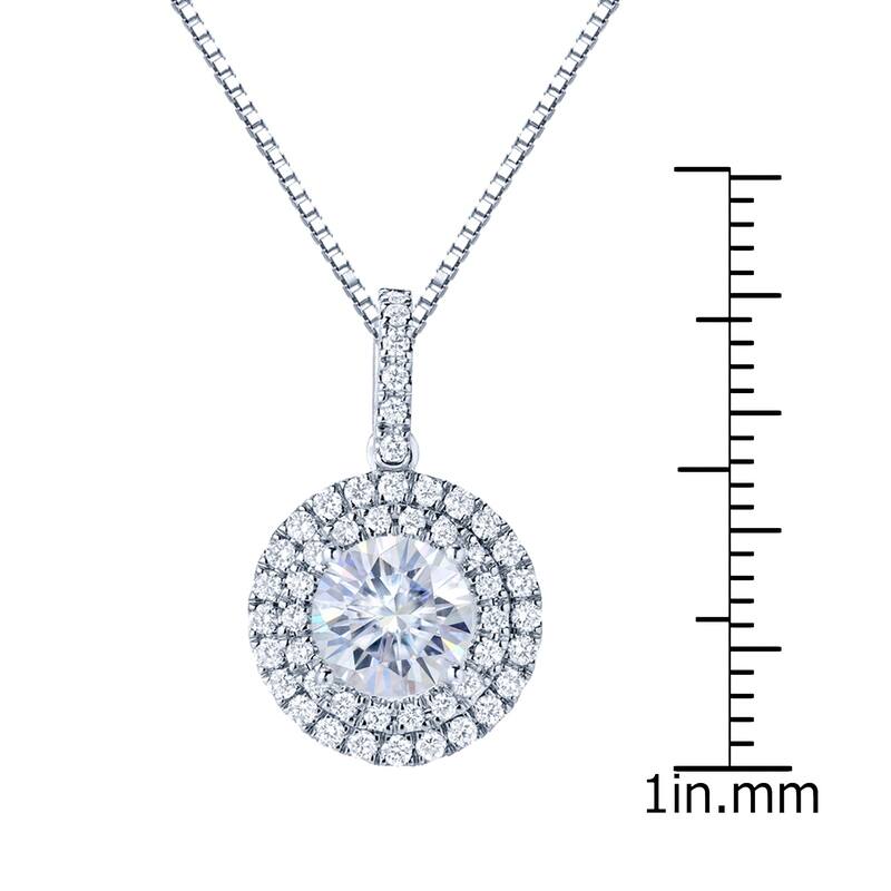 Auriya 14k Gold 3ct Double Halo Moissanite and Diamond Necklace 3/4ct TDW