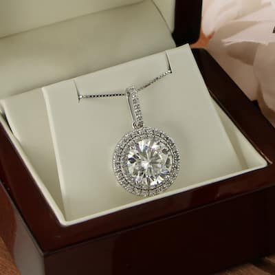 Auriya 14k Gold 3ct Double Halo Moissanite and Diamond Necklace 3/4ct TDW