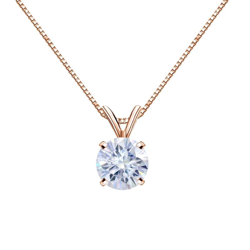 Auriya 14k Gold 1 3/4ct TW Round Solitaire Moissanite Necklace - 7.8 mm