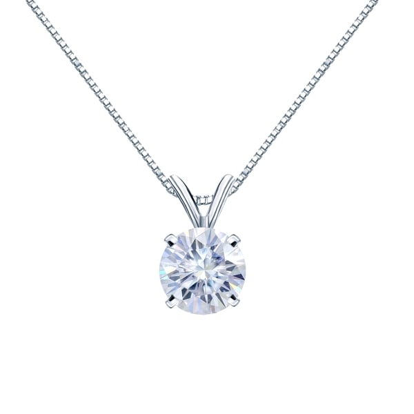 Auriya 14KT Gold 1 1/4ctw Round Solitaire Moissanite Necklace - 7 mm - 7 mm. Opens flyout.