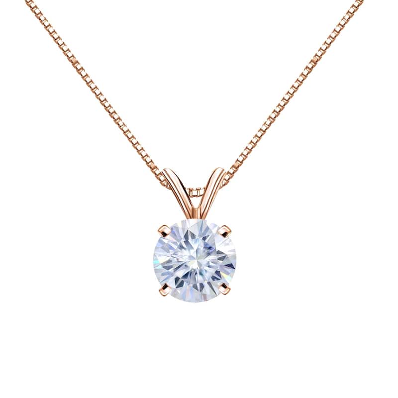 Auriya 14KT Gold 3 1/2ctw Round Solitaire Moissanite Necklace - 9.8 mm
