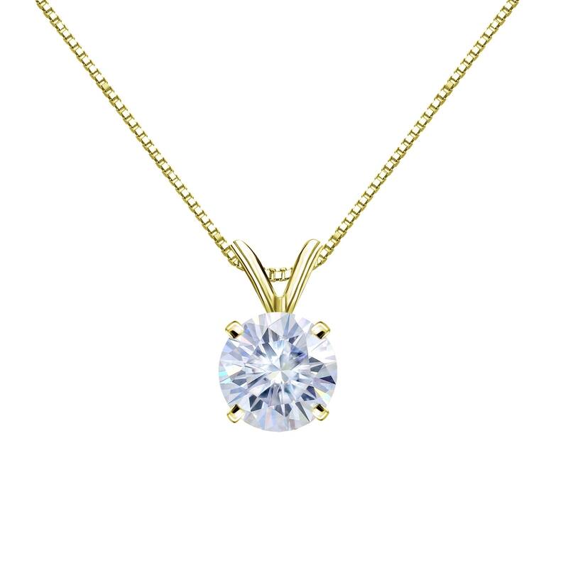 Auriya 14KT Gold 2 1/2ctw Round Solitaire Moissanite Necklace - 8.8 mm