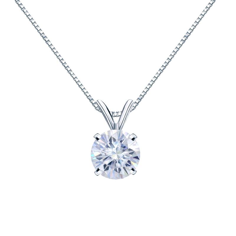 Auriya 18KT Gold 1 3/4ctw Round Solitaire Moissanite Necklace - 7.8 mm