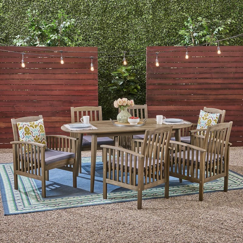 Casa Outdoor 6-seater Oval Acacia Dining Set by Christopher Knight Home