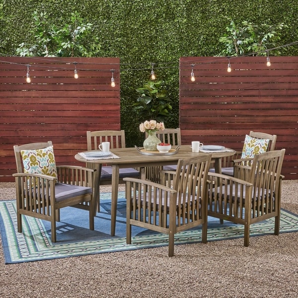 Casa Outdoor 6-Seater Oval Acacia Dining Set with Straight Legs by Christopher Knight Home