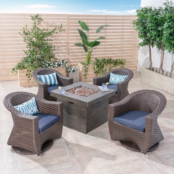 Shop Tempe Outdoor 4-Seater Wicker Swivel Chairs with Fire Pit Set (Set