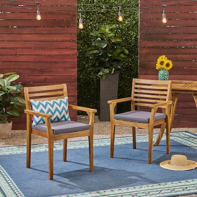 Emerson Outdoor Acacia Wood Dining Chairs with Cushion (Set of 2) by Christopher Knight Home