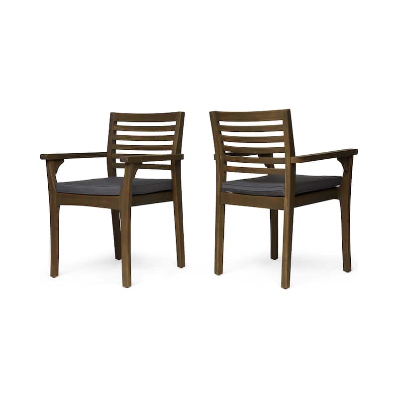 Emerson Outdoor Acacia Wood Dining Chairs with Cushion (Set of 2) by Christopher Knight Home - grey + dark gray cushion