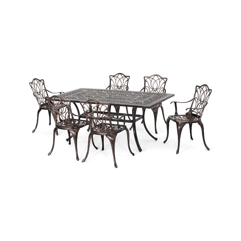 Tucson Outdoor Cast Aluminum 6-piece Dining Set by Christopher Knight Home - shiny copper