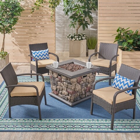 Cordoba Outdoor 4-seater Fire Pit Wicker Club Chat Set by Christopher Knight Home
