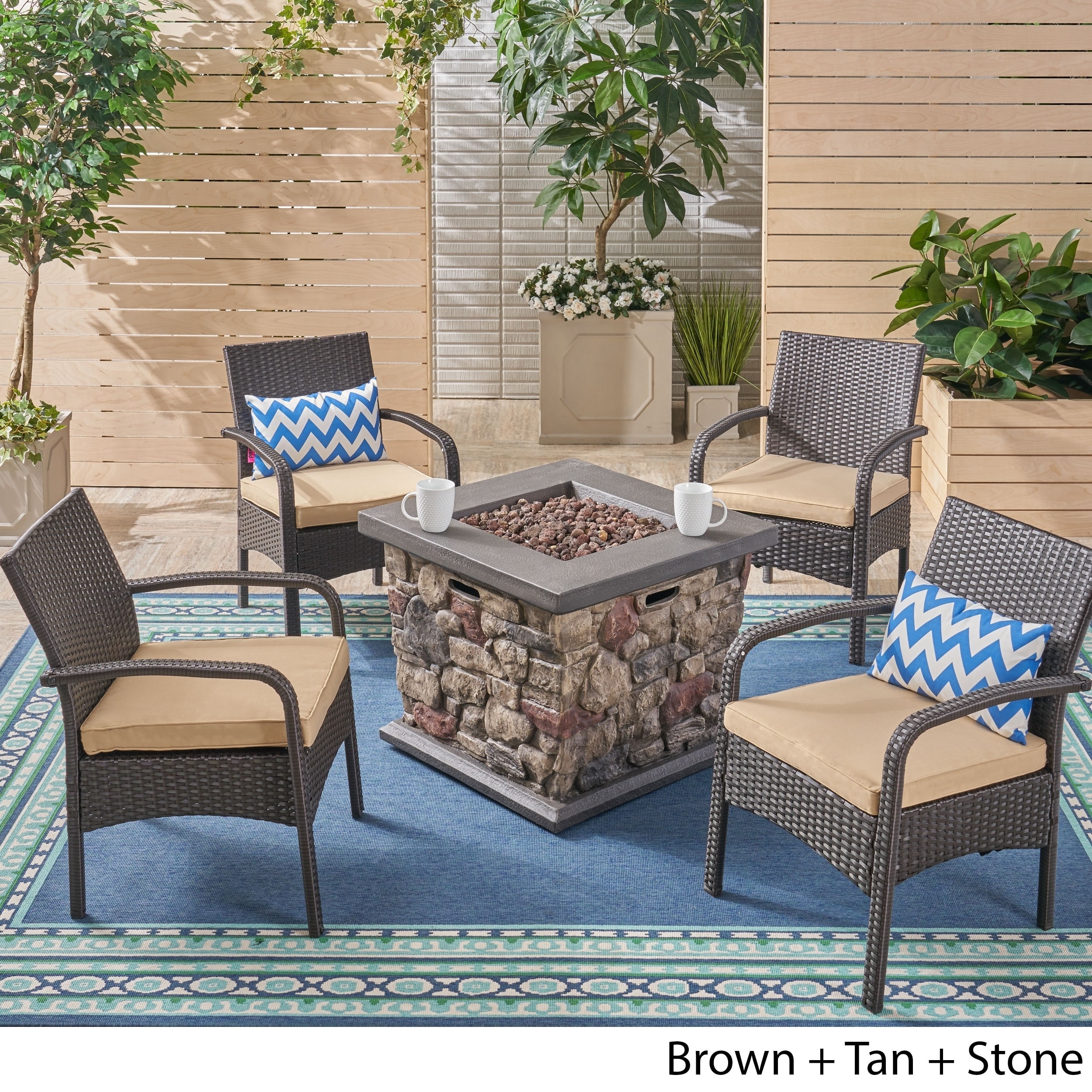 Shop Cordoba Outdoor 4 Seater Fire Pit Set With Wicker Club Chairs