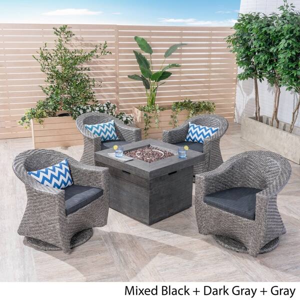 Shop Savoy Outdoor 4 Seater Wicker Swivel Chairs With Fire Pit Set